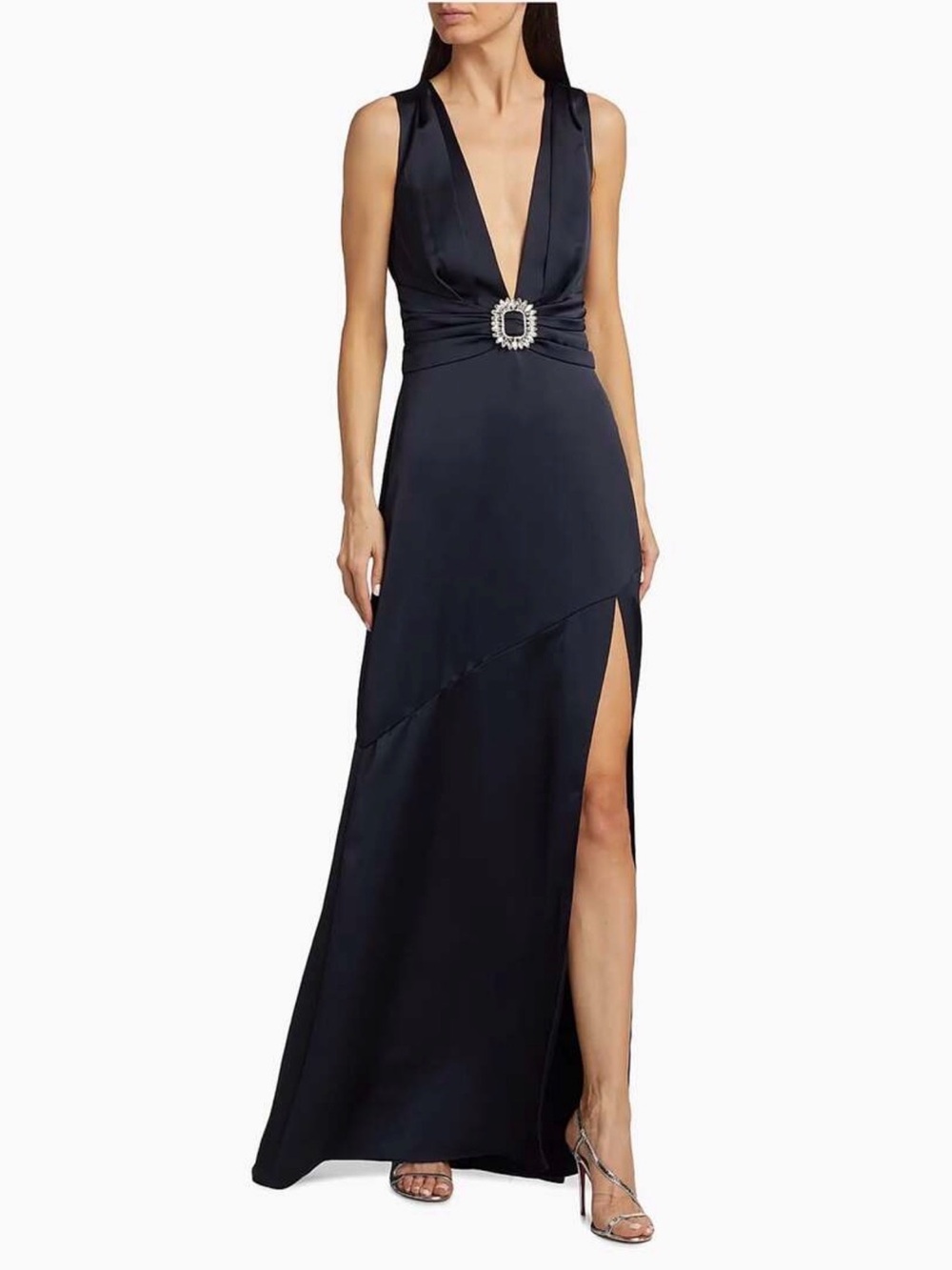 Ramy Brook August Crystal Deep V-Neck Gown
